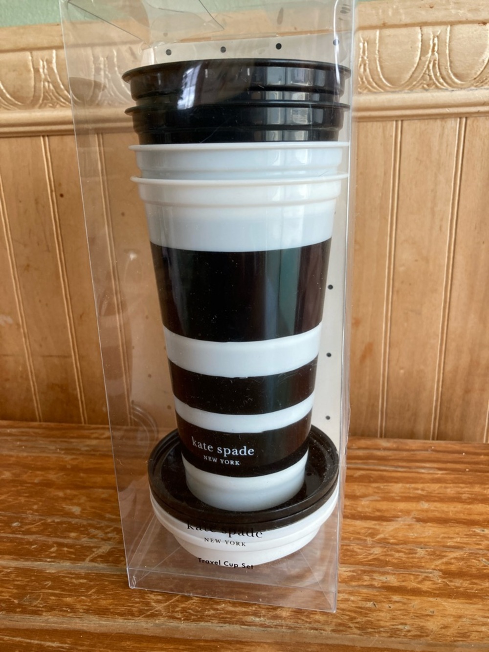 kate spade Black and White Stackable Travel Cups with lids